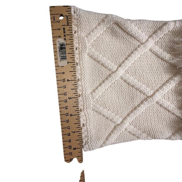 Gianni Bini Fringe Knit Sweater Cream High Neck Textured Boho Western Medium - Picture 14 of 16